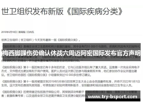 梅西脚踝伤势确认休战六周迈阿密国际发布官方声明